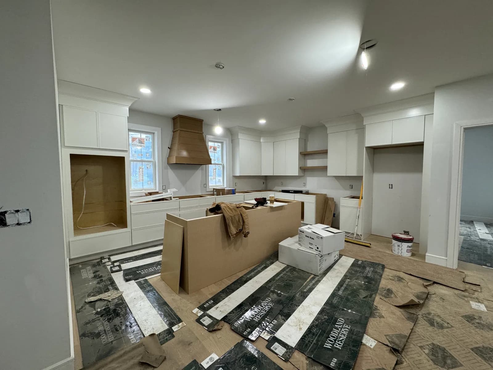 Kitchen during cabinet installation