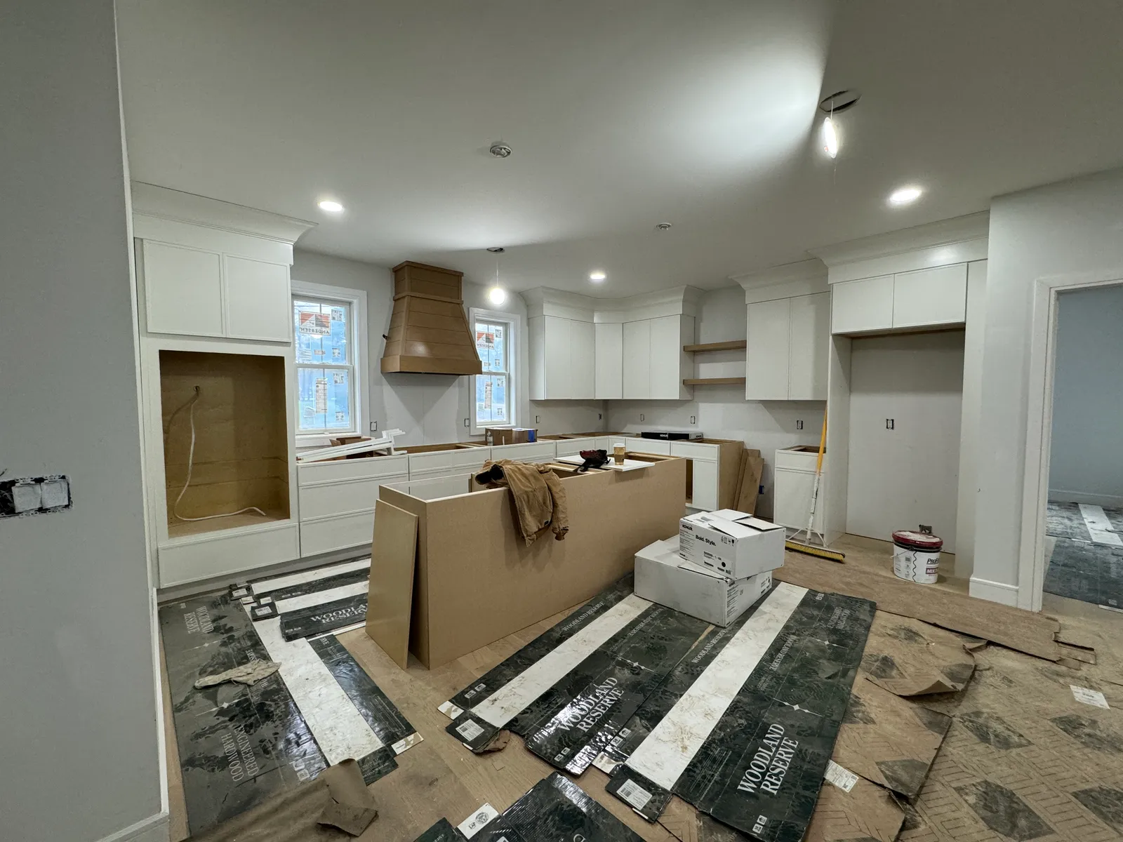 Kitchen during cabinet installation